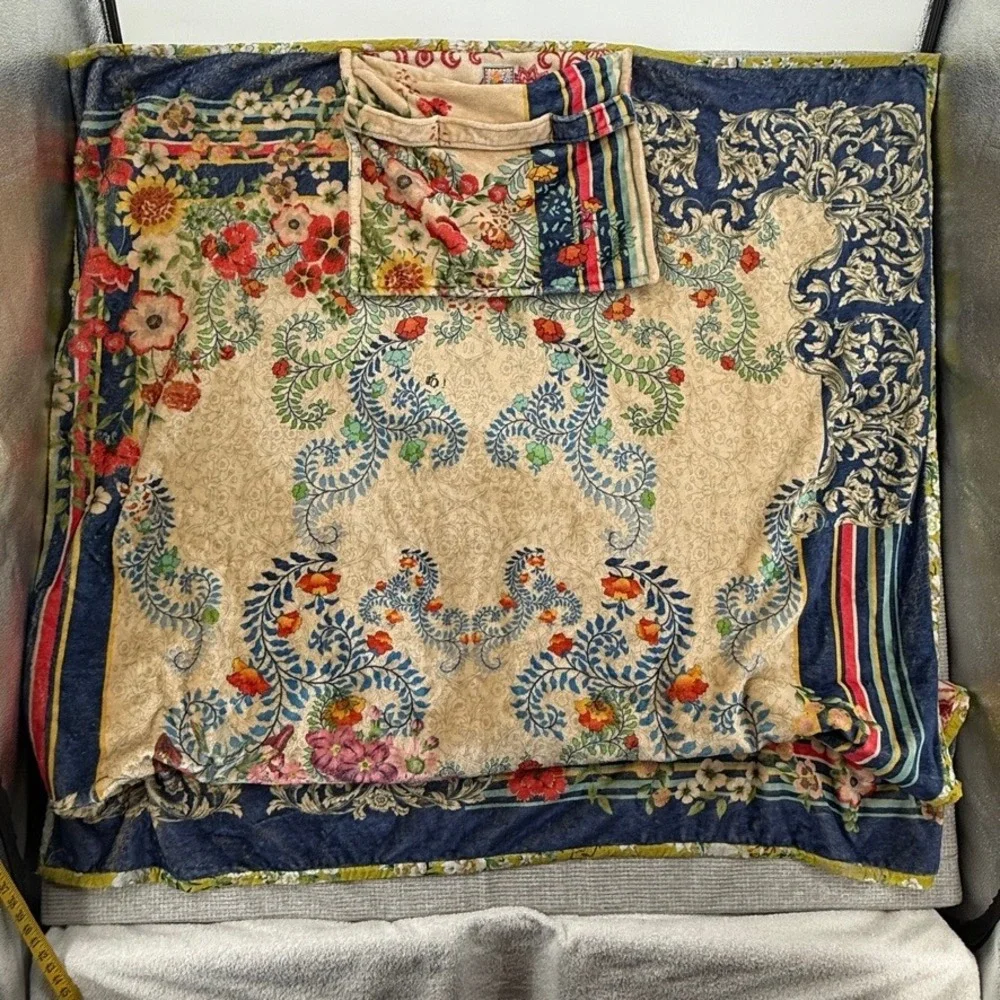 Johnny Was  Floral Quillow Blanket Pillow Combo Reversible Soft Boho Cottage